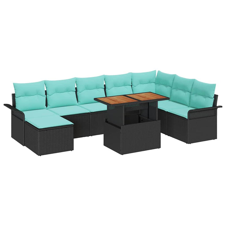 Havesofa Sæt med opbevaring 9 pcs Sort Poly rattan
