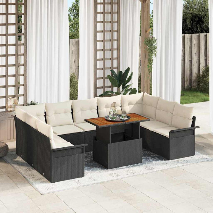 Havesofa Sæt med opbevaring 10 pcs Sort Poly rattan