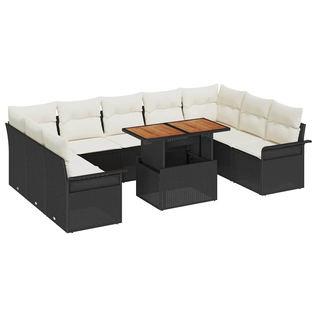Havesofa Sæt med opbevaring 10 pcs Sort Poly rattan