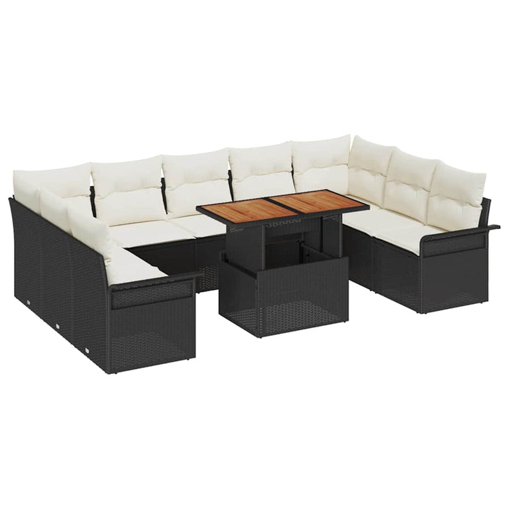 Havesofa Sæt med opbevaring 10 pcs Sort Poly rattan