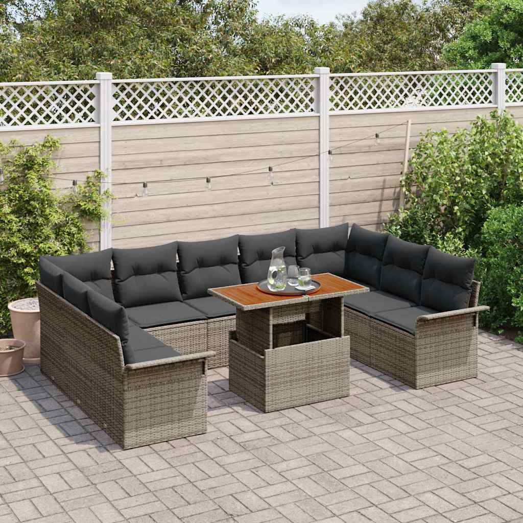 Havesofa Sæt med opbevaring 10 pcs Grå Poly rattan