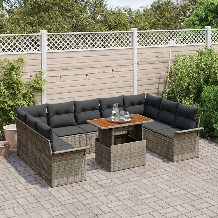 Havesofa Sæt med opbevaring 10 pcs Grå Poly rattan
