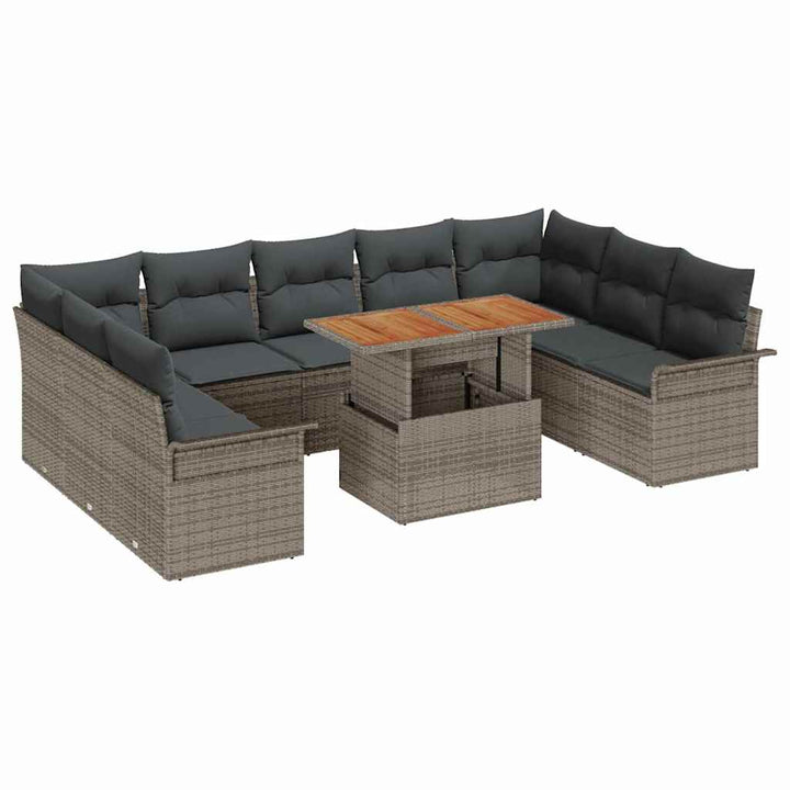 Havesofa Sæt med opbevaring 10 pcs Grå Poly rattan