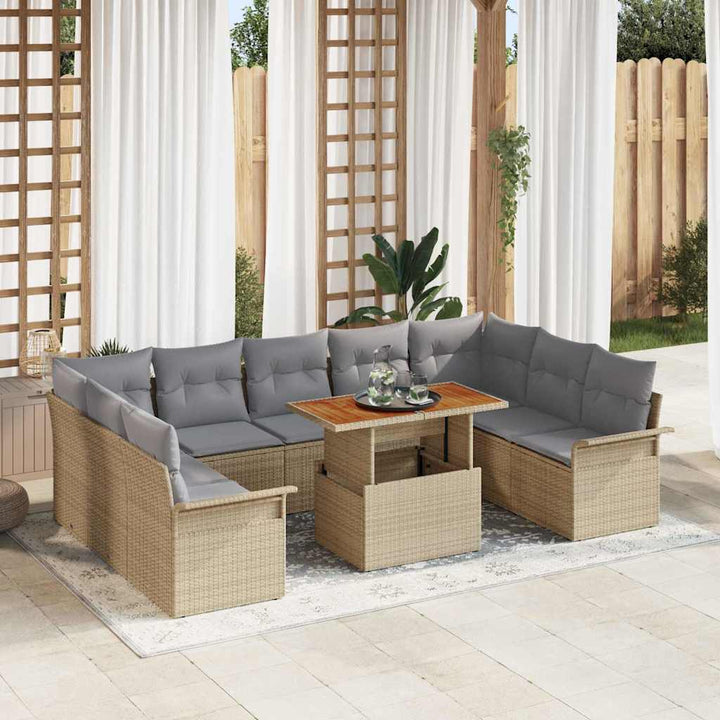 Havesofa Sæt med opbevaring 10 pcs Beige Poly rattan