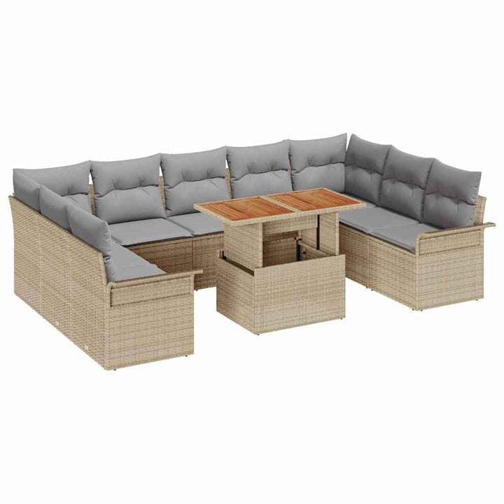 Havesofa Sæt med opbevaring 10 pcs Beige Poly rattan