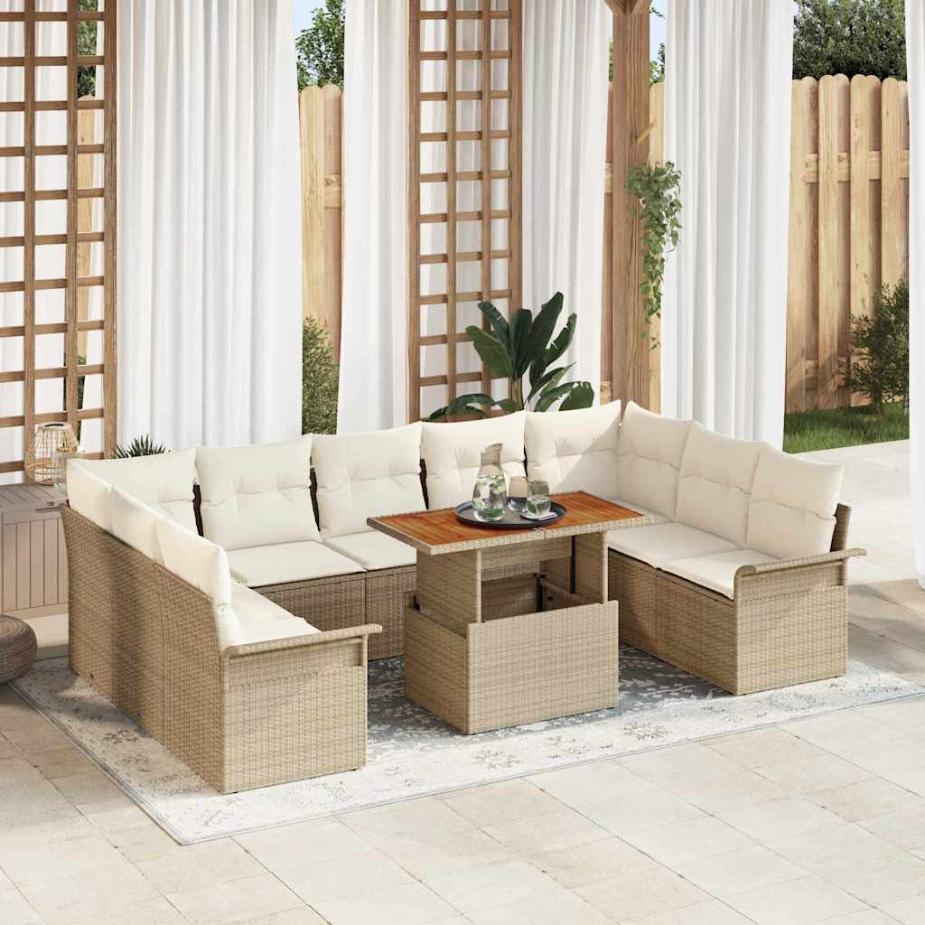 Havesofa Sæt 10 stk. Beige Poly rattan