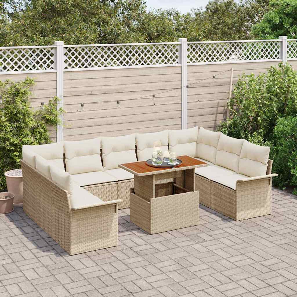 Havesofa Sæt 10 stk. Beige Poly rattan