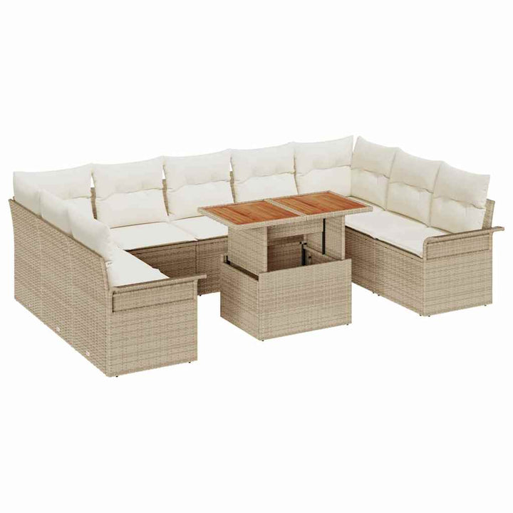 Havesofa Sæt 10 stk. Beige Poly rattan