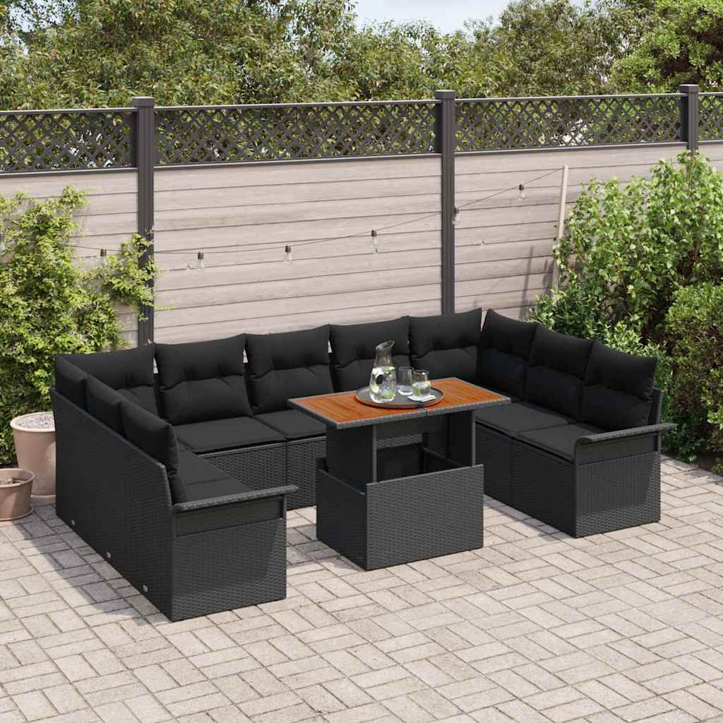 Havesofa Sæt med opbevaring 10 pcs Sort Poly rattan