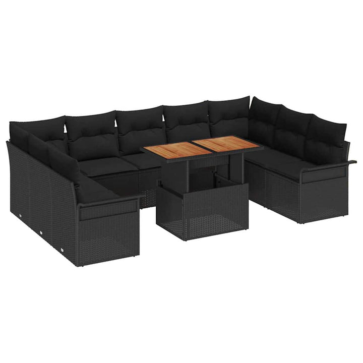 Havesofa Sæt med opbevaring 10 pcs Sort Poly rattan