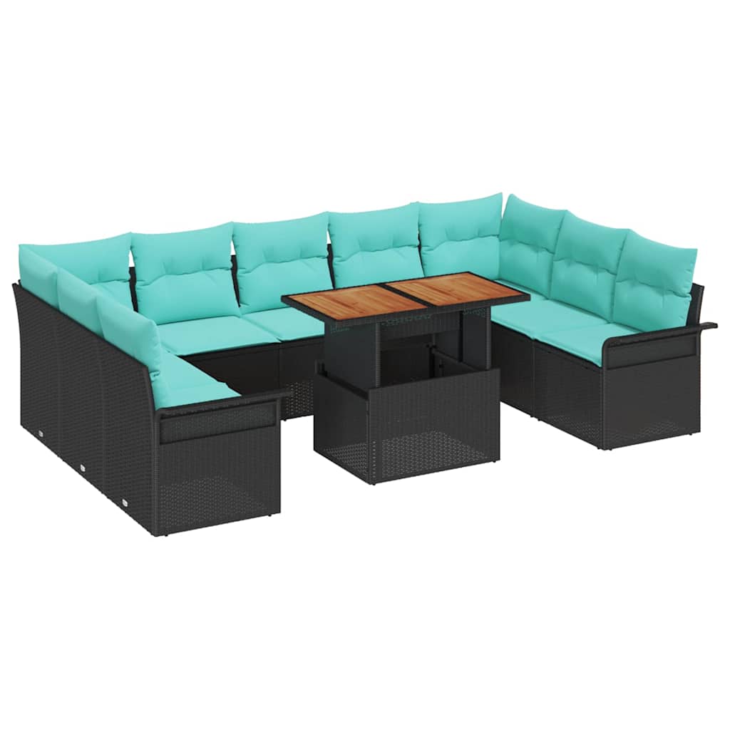 Havesofa Sæt med opbevaring 10 pcs Sort Poly rattan