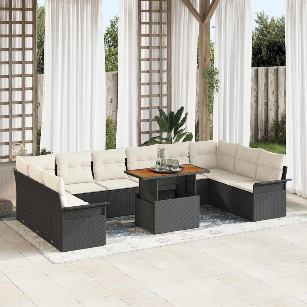 Havesofa Sæt med opbevaring 9 pcs Sort Poly rattan