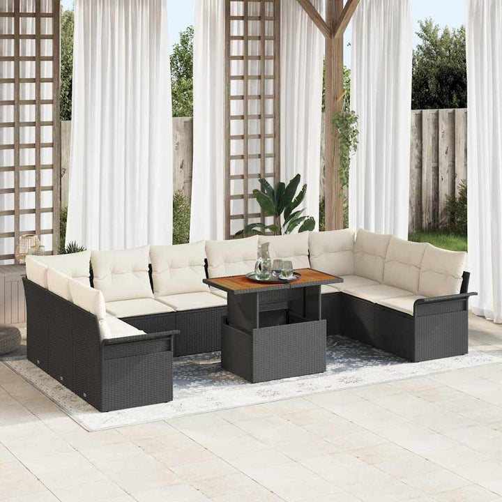 Havesofa Sæt med opbevaring 9 pcs Sort Poly rattan
