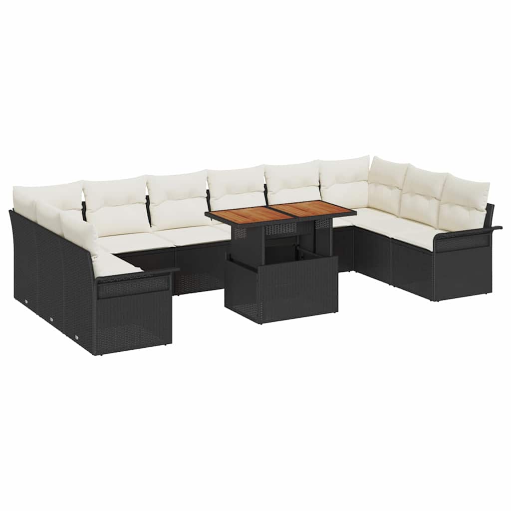 Havesofa Sæt med opbevaring 9 pcs Sort Poly rattan