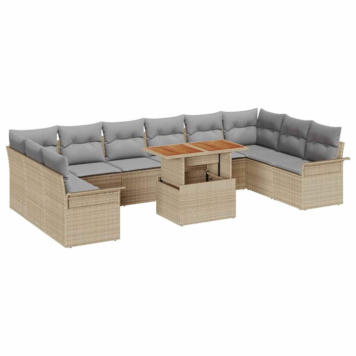 Havesofa Sæt med opbevaring 9 pcs Beige Poly rattan
