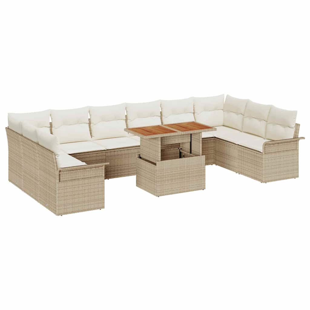 Havesofa Sæt med opbevaring 11 pcs Beige Poly rattan
