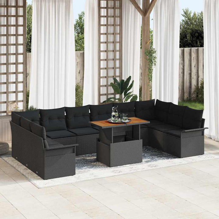 Havesofa Sæt med opbevaring 9 pcs Sort Poly rattan