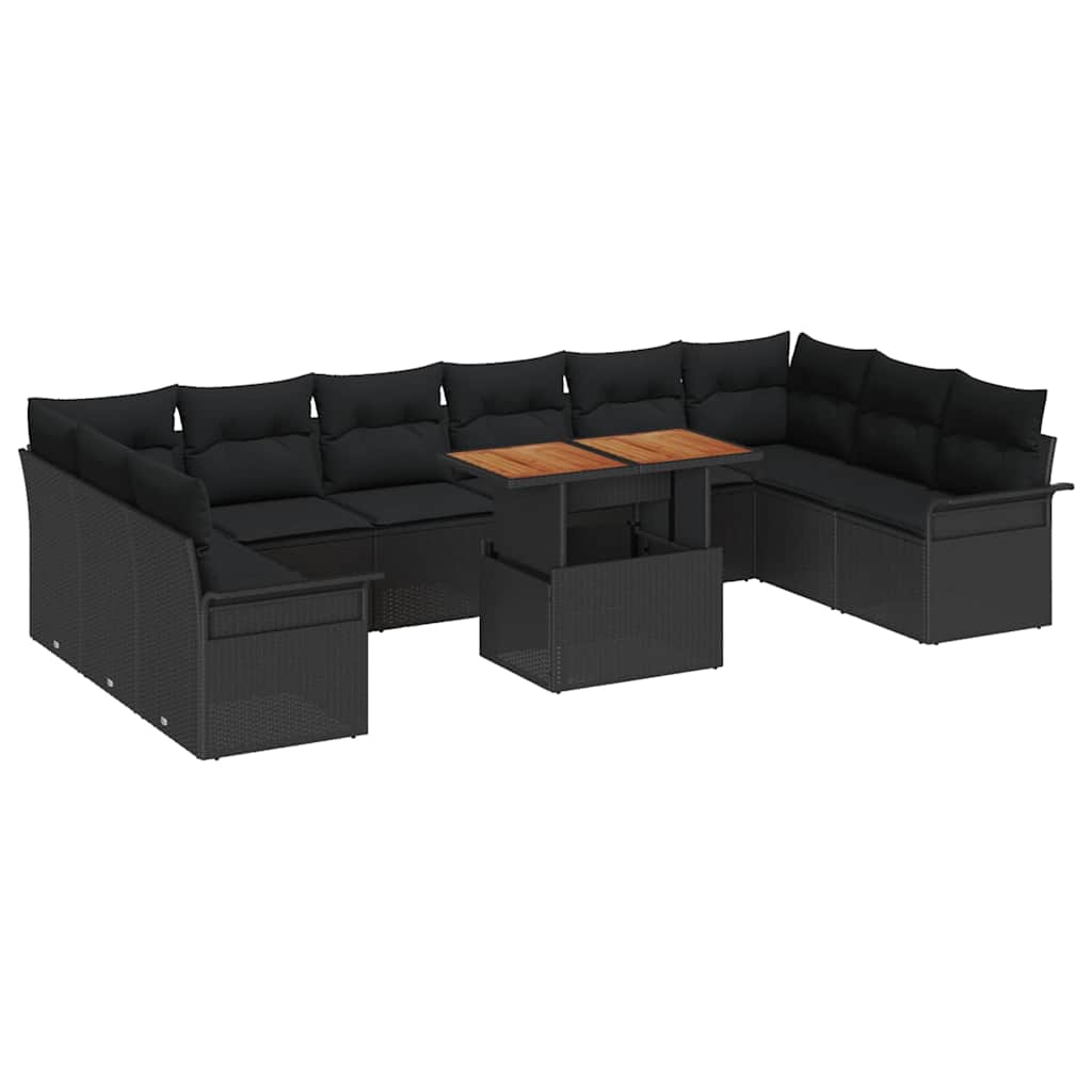 Havesofa Sæt med opbevaring 9 pcs Sort Poly rattan