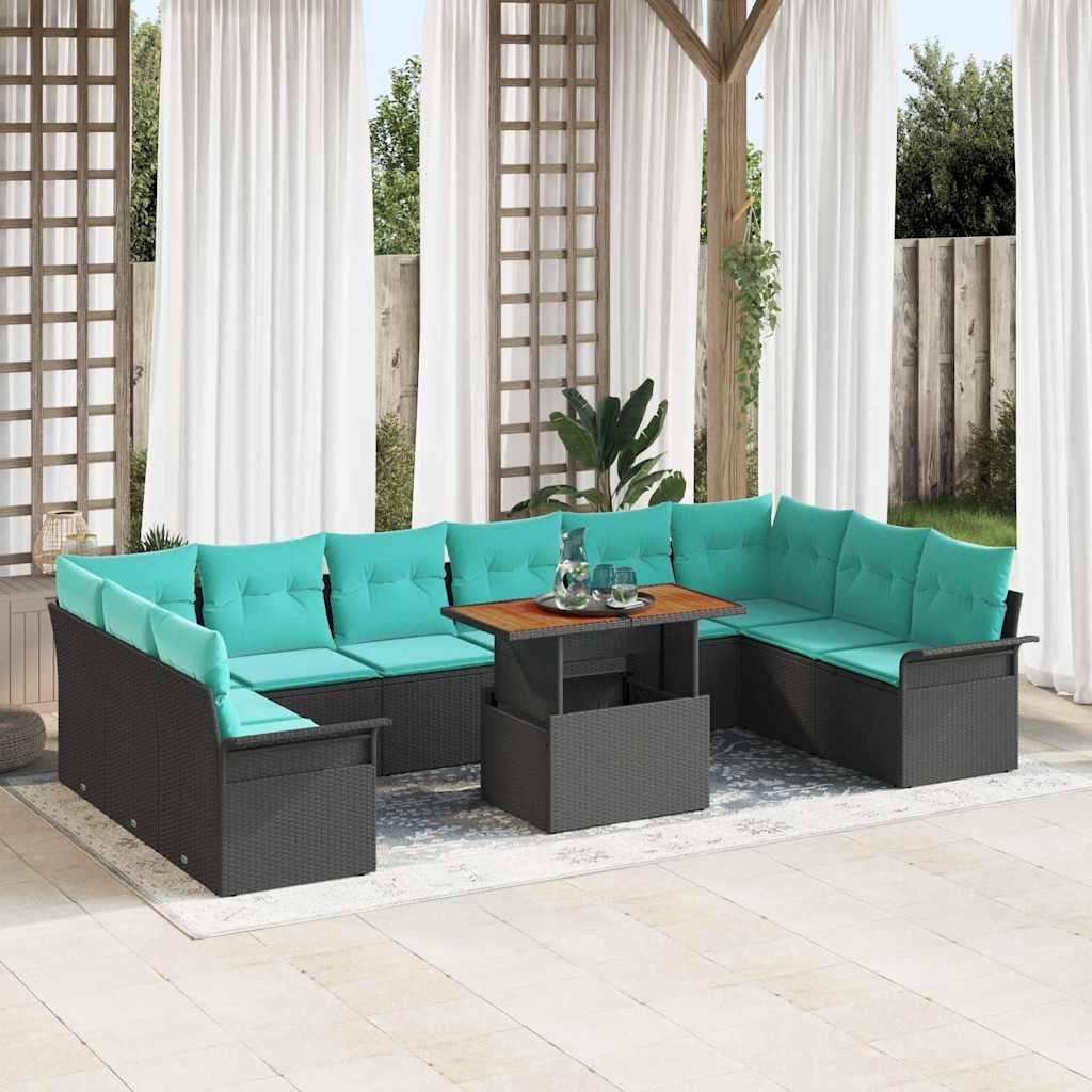 Havesofa Sæt med opbevaring 11 pcs Sort Poly rattan