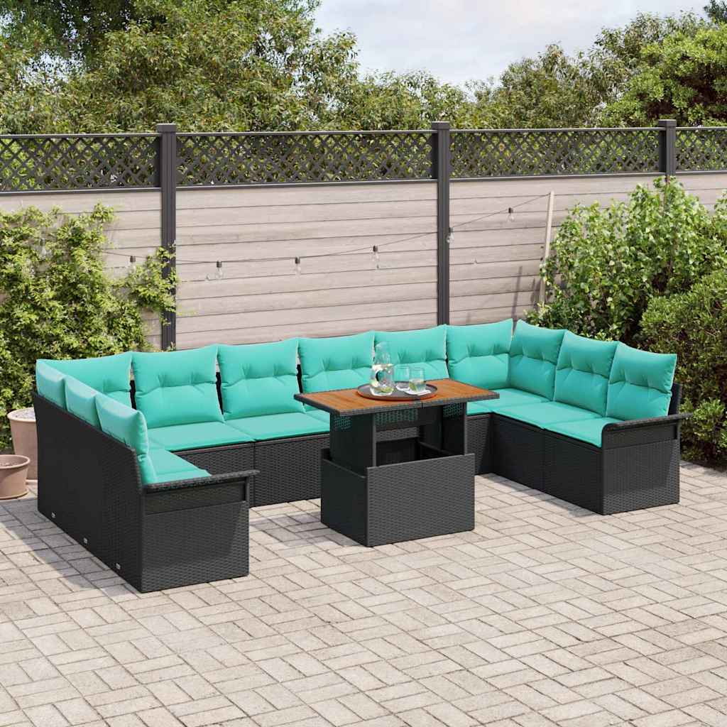 Havesofa Sæt med opbevaring 11 pcs Sort Poly rattan