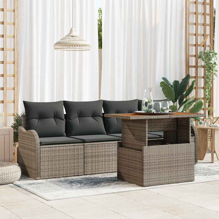 Havesofa Sæt med opbevaring 5 pcs Grå polyrattan