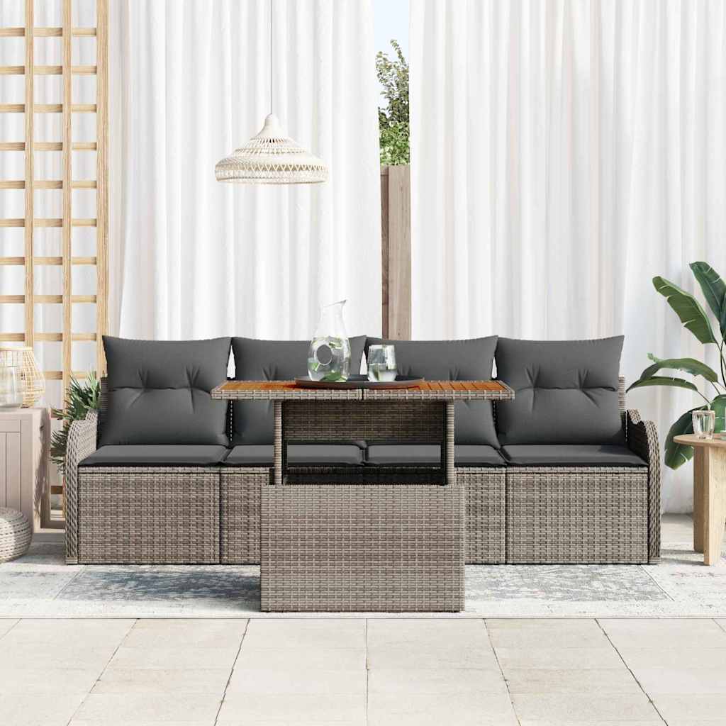 Havesofa Sæt med opbevaring 5 pcs Grå polyrattan