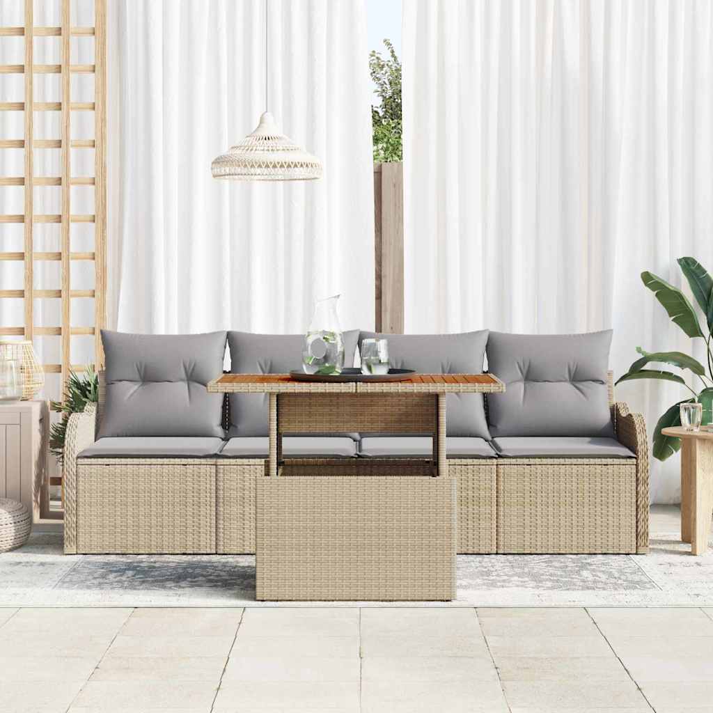 Havesofa Sæt med opbevaring 5 pcs Beige polyrattan