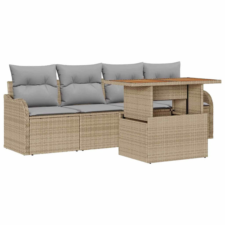 Havesofa Sæt med opbevaring 5 pcs Beige polyrattan