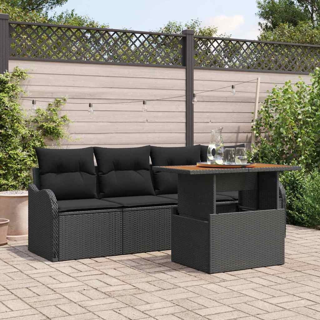 Havesofa Sæt med opbevaring 5 pcs Sort polyrattan