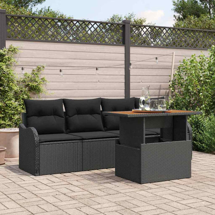 Havesofa Sæt med opbevaring 5 pcs Sort polyrattan