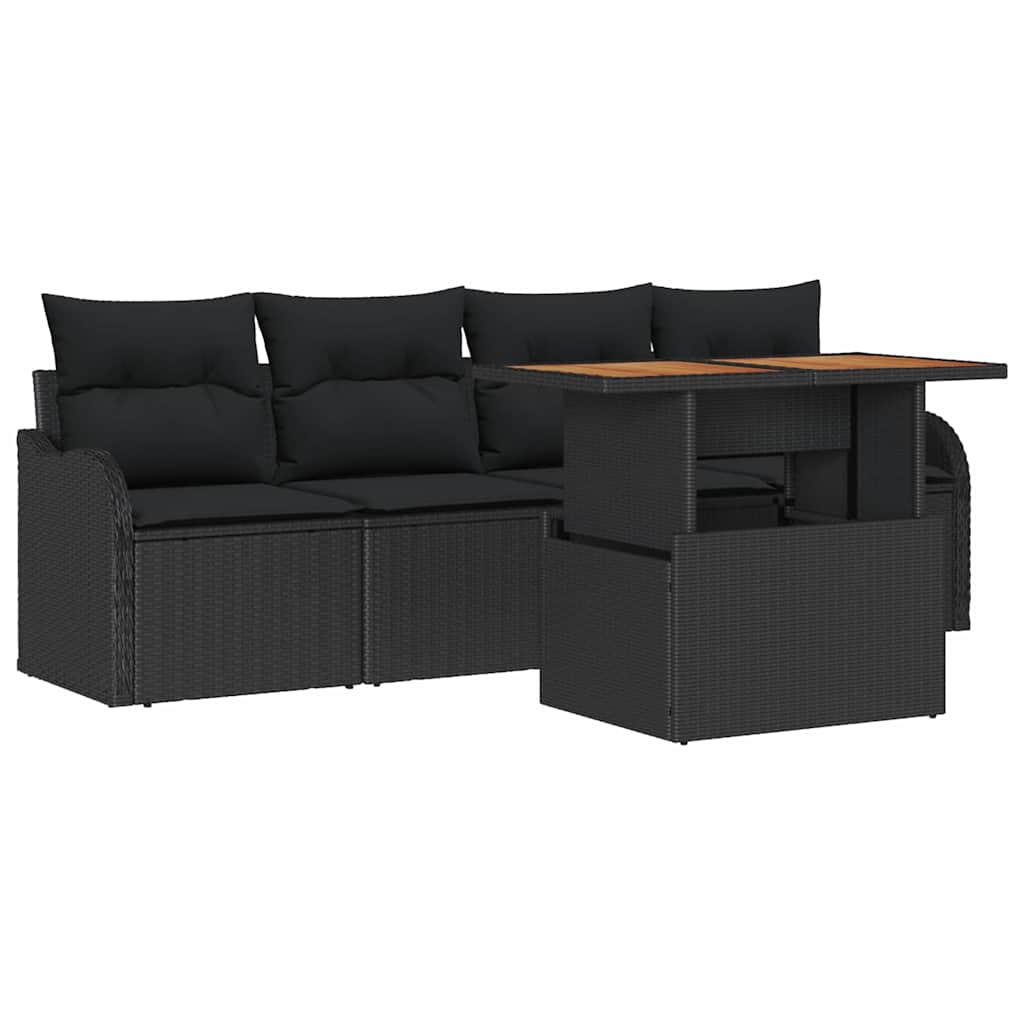 Havesofa Sæt med opbevaring 5 pcs Sort polyrattan