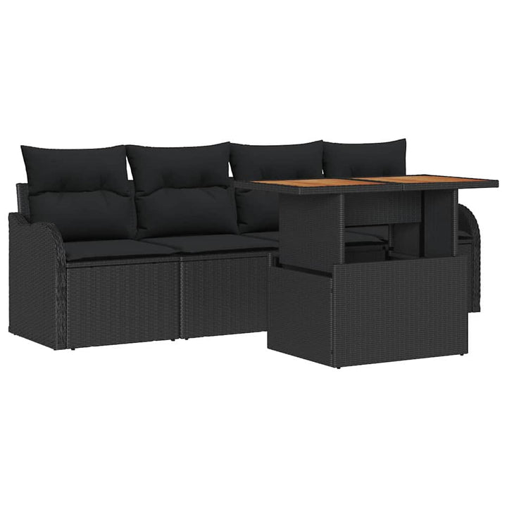 Havesofa Sæt med opbevaring 5 pcs Sort polyrattan