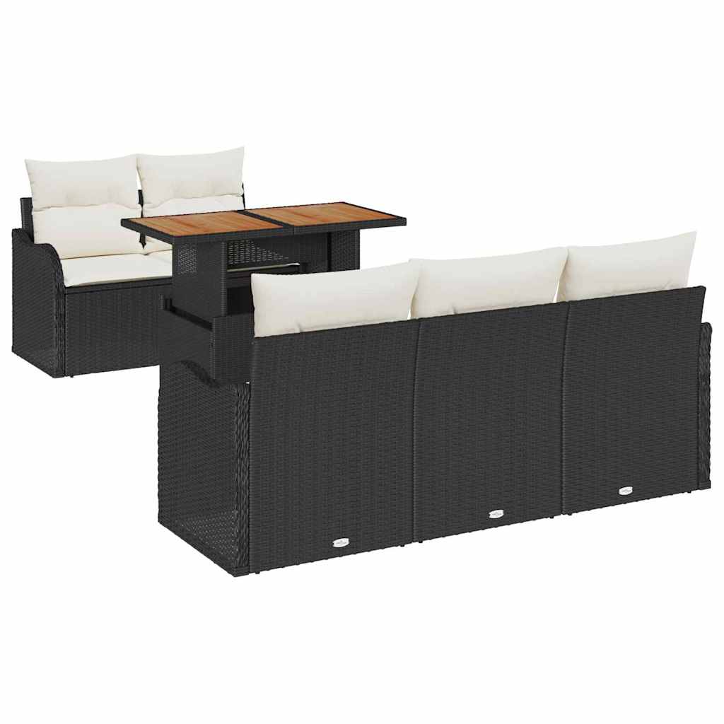 Havesofa Sæt med opbevaring 6 pcs Sort Poly rattan