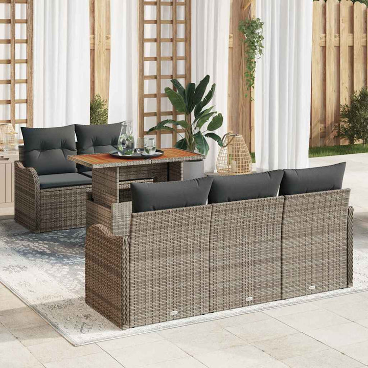 Havesofa Sæt med opbevaring 6 pcs Grå Poly rattan