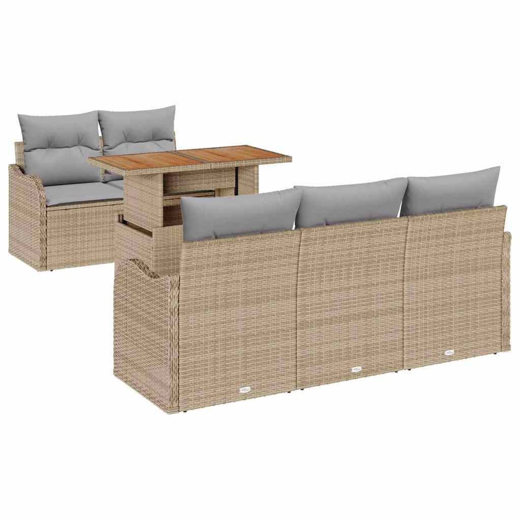 Havesofa Sæt med opbevaring 6 pcs Beige Poly rattan