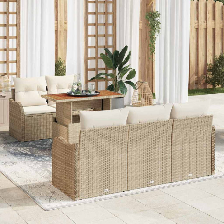 Havesofa Sæt med opbevaring 6 pcs Beige Poly rattan