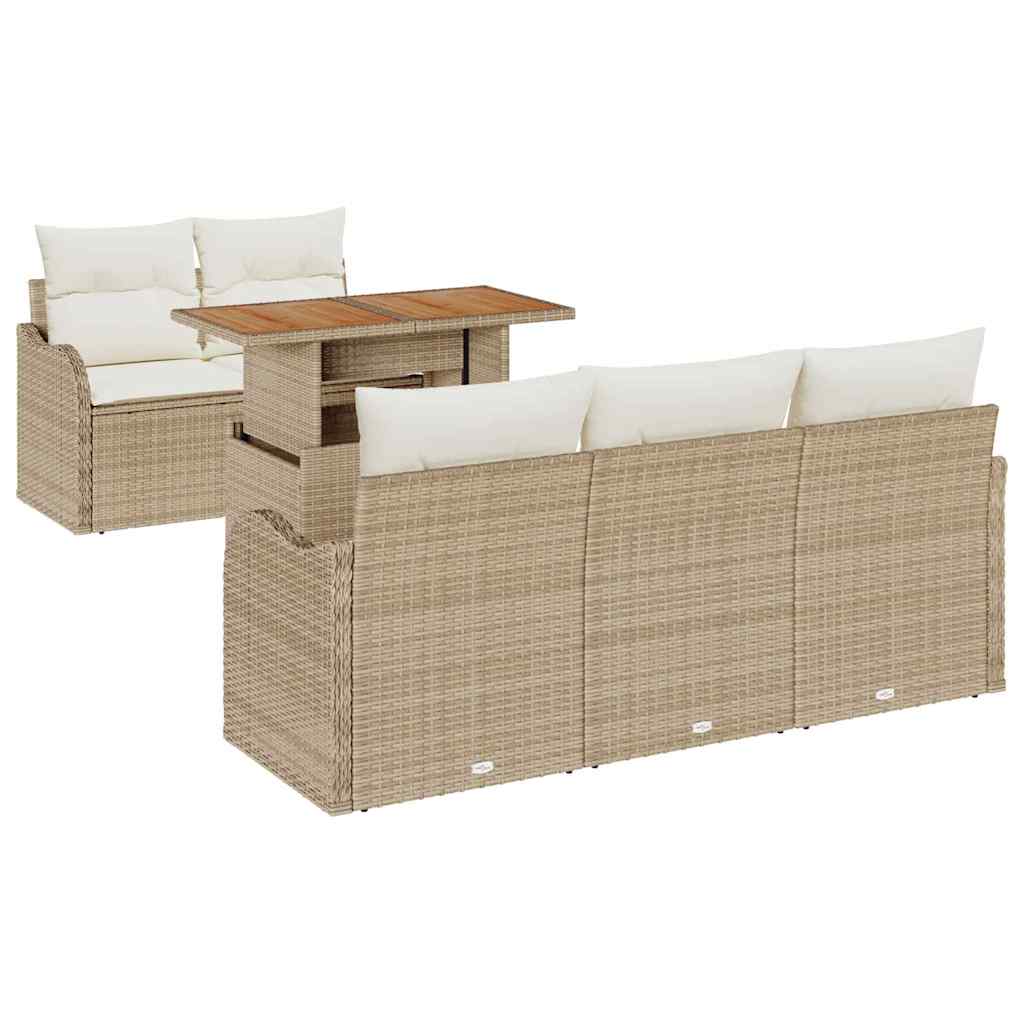 Havesofa Sæt med opbevaring 6 pcs Beige Poly rattan