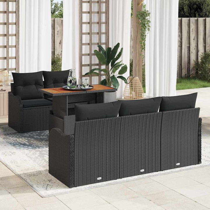 Havesofa Sæt med opbevaring 6 pcs Sort Poly rattan
