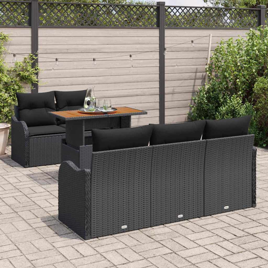 Havesofa Sæt med opbevaring 6 pcs Sort Poly rattan