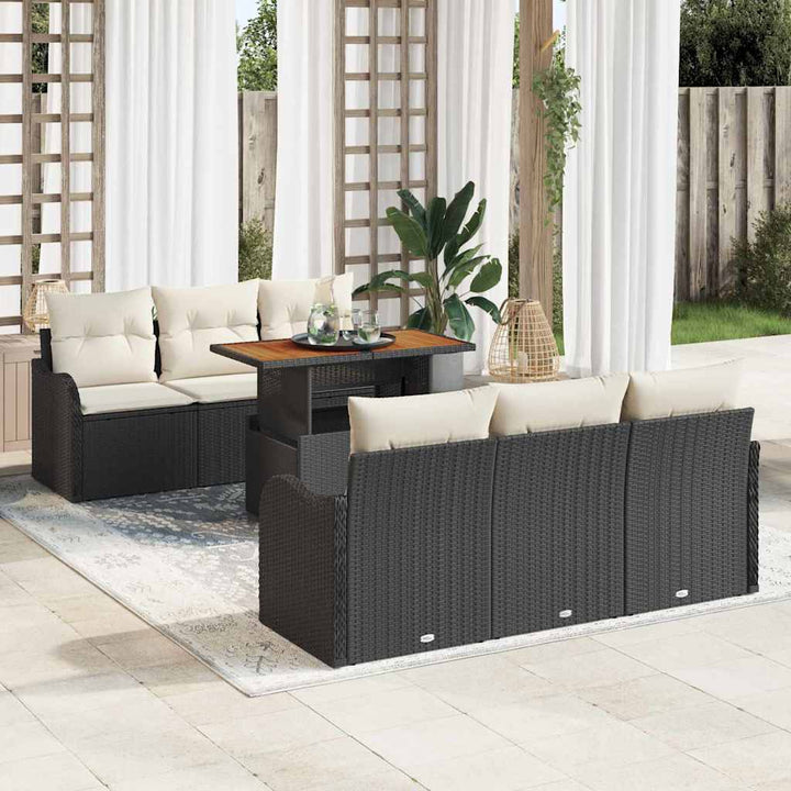 Havesofa Sæt med opbevaring 7 pcs Sort Poly rattan