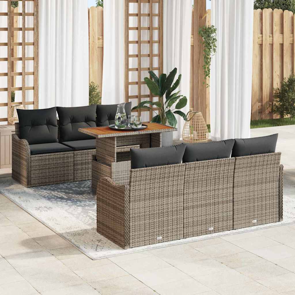 Havesofa Sæt med opbevaring 7 pcs Grå Poly rattan