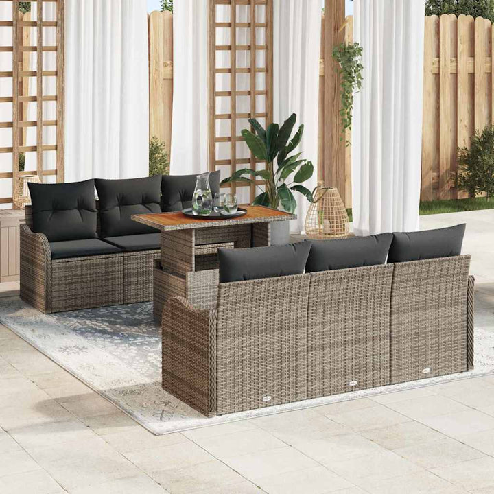 Havesofa Sæt med opbevaring 7 pcs Grå Poly rattan
