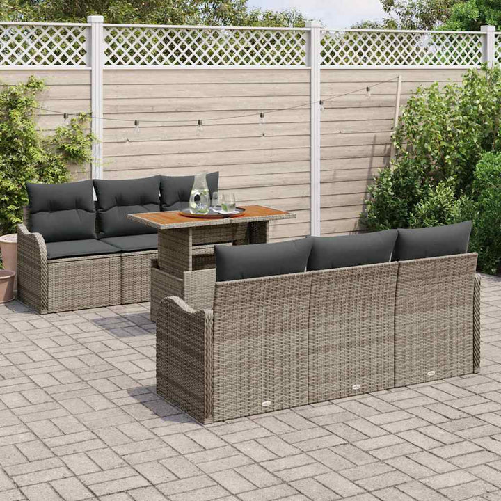 Havesofa Sæt med opbevaring 7 pcs Grå Poly rattan