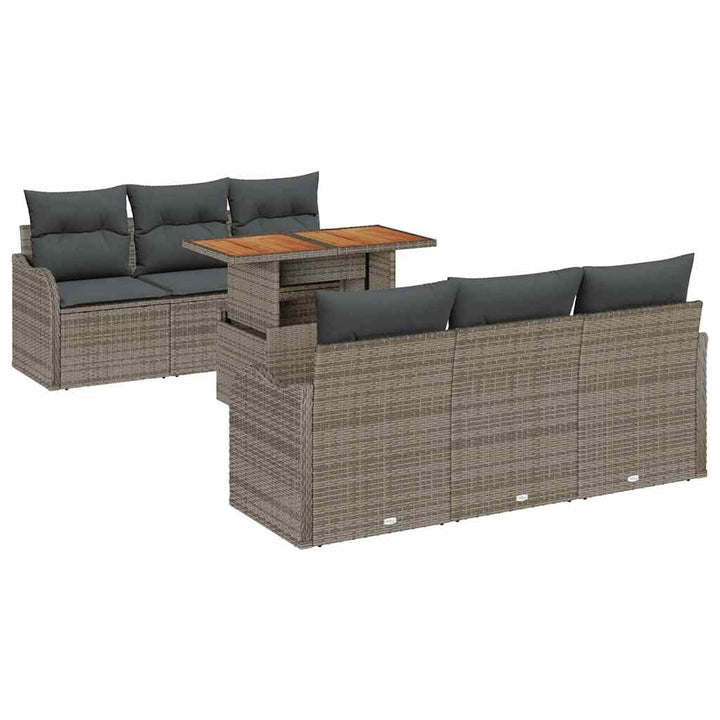 Havesofa Sæt med opbevaring 7 pcs Grå Poly rattan