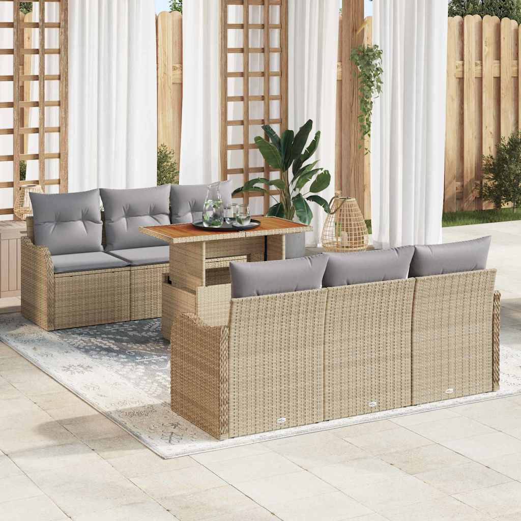 Havesofa Sæt med opbevaring 7 pcs Beige Poly rattan