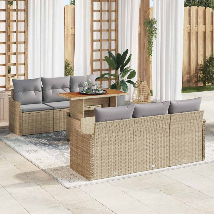 Havesofa Sæt med opbevaring 7 pcs Beige Poly rattan