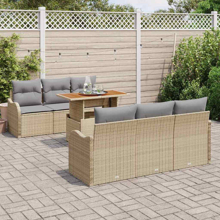 Havesofa Sæt med opbevaring 7 pcs Beige Poly rattan