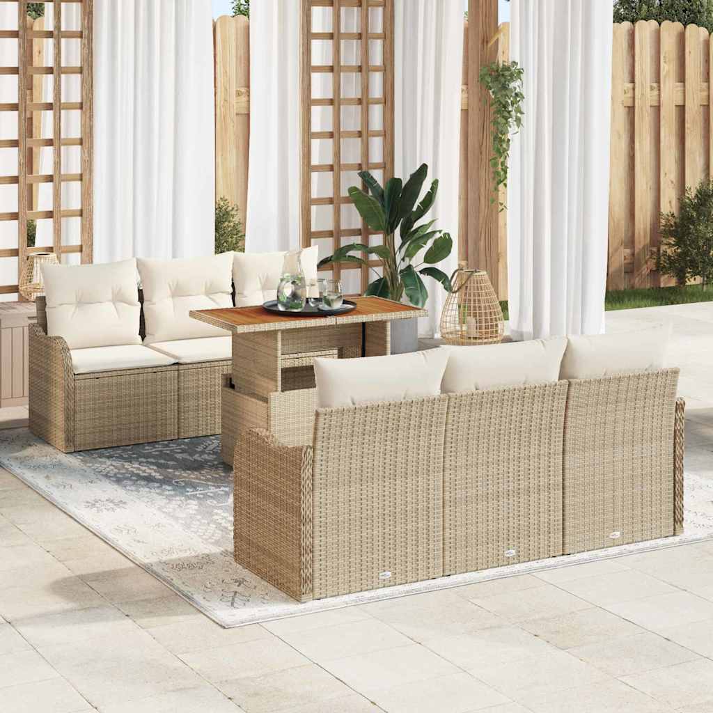 Havesofa Sæt 7 stk. Beige Poly rattan
