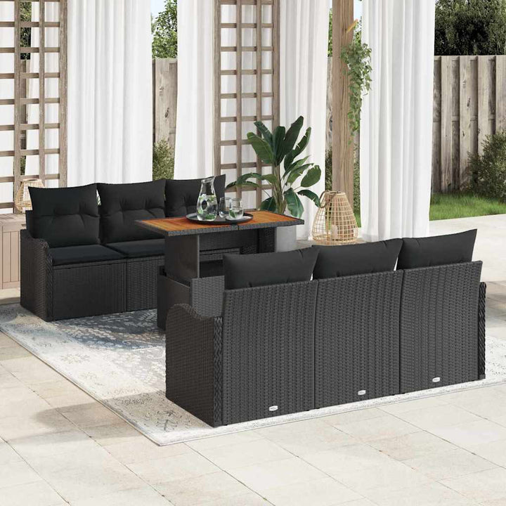 Havesofa Sæt med opbevaring 7 pcs Sort Poly rattan
