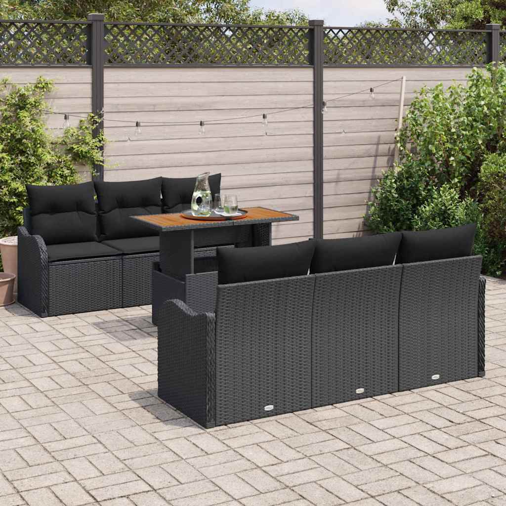 Havesofa Sæt med opbevaring 7 pcs Sort Poly rattan